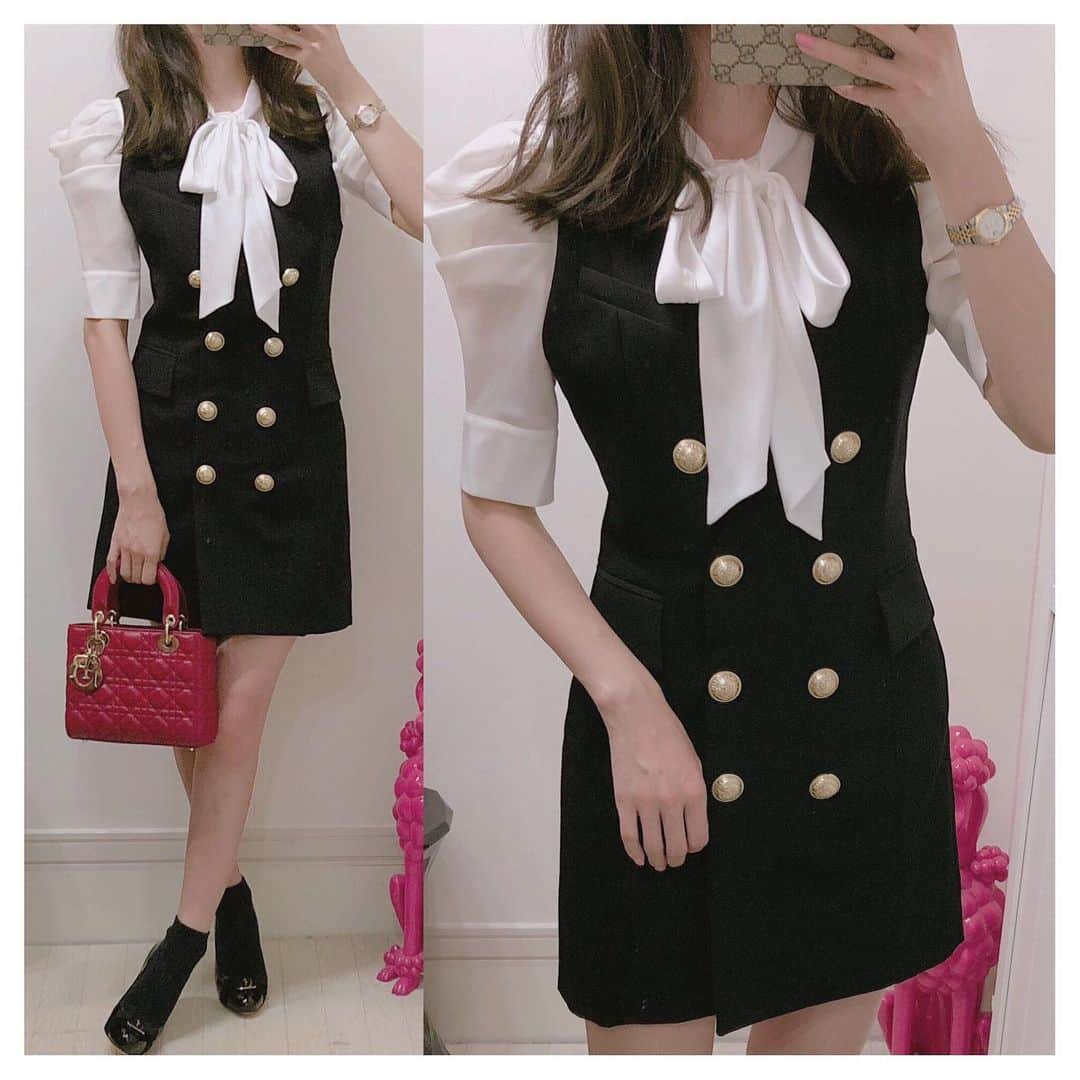 のインスタグラム：「＊﻿ ＊﻿ coordinate 。♡﻿ ﻿ ﻿ onepice:balmain﻿ tops:aliceandolivia﻿ shoes:ferragamo﻿ bag: dior﻿ ﻿ ﻿ @balmain のお気に入りなワンピ 。♡﻿ バルマンと言えばなボタンが可愛い 。♡﻿ ﻿ ﻿ #coordinate #code #outfit #ootd #wear #fashion #コーディネート #コーデ #コーデ記録 #ファッション #ファッションコーデ #おまみ服 #dior #diorbag #ディオール #ferragamo #フェラガモ #ferragamoshoes #balmain #バルマン #aliceandolivia #アリスアンドオリビア #ワンピース #ワンピースコーデ #onepiece #秋服コーデ #秋服 #ミニワンピ #コーデ日記 #christiandior」