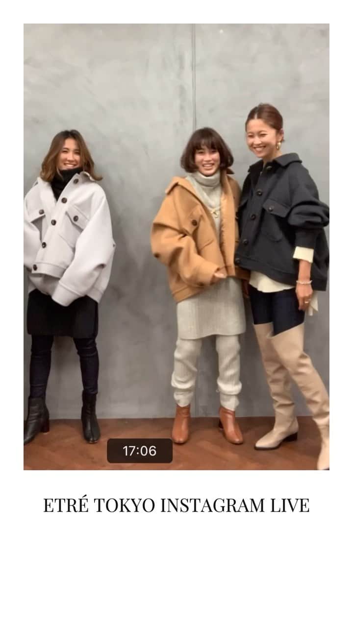 JUNNAのインスタグラム：「@etretokyo #ビッグカバーオールジャケット 10月10日発売 ￥35,000 + TAX  BLUE/ @kotajimahana  158cm  CAMEL/ @junna 156cm  CHARCOAL 【ONLINE STORE限定】 / @sonekana 170cm  #etretokyo #大人カジュアル#カジュアルコーデ #秋服 #ボブ#ボブヘアー#大人ボブ#カジュアル#カジュアルコーデ #大人カジュアル #大人コーデ#ボブ #ボブアレンジ#エトレニーハイブーツ#エトレニット」