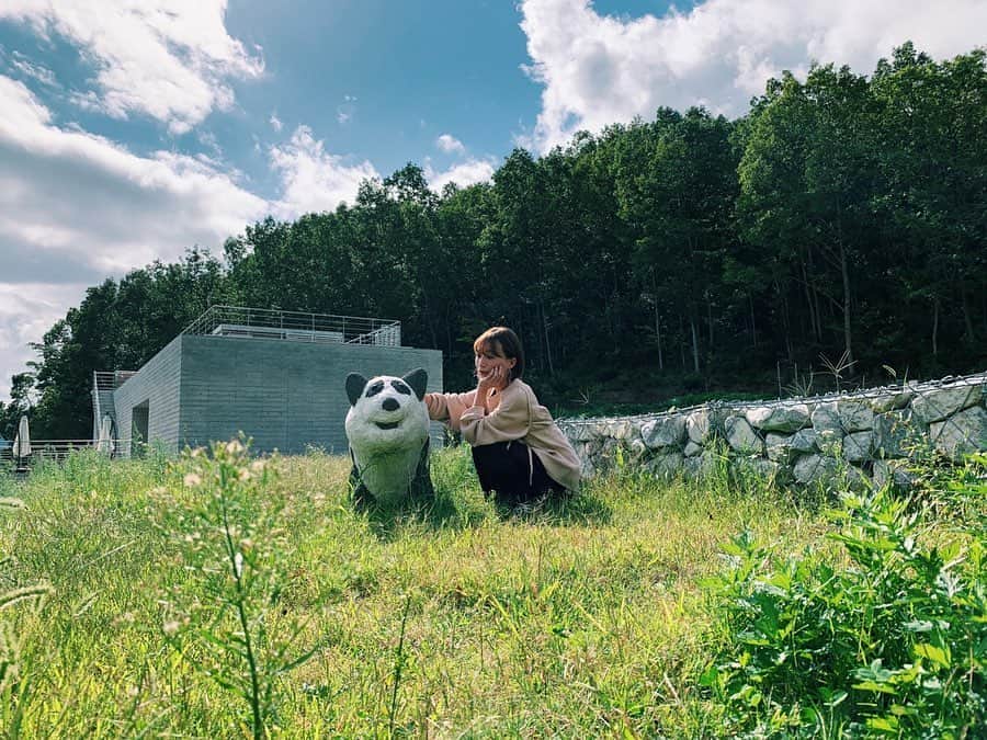 のインスタグラム：「岡山県新見市哲多町の @domaine_tetta  以前にギフトでここのワインをいただいたことがあって、「パンダの美味しいワイン」と認識していたけど、ワイナリーのみなさんがすんごくかっこよかった。。そしてtettaって哲多だったのか〜〜 もともと耕作放棄地だったこの土地でぶどうを育て始めたのは2009年。そのときに畑に投棄されていたパンダの置物を見つけて、この土地の守り神としてエントランスに置いていたのを、ラベルのデザインを担当した人が興味深く思ってイラストに採用したという……なんてかわいいエピソードなんでしょうか。パンダさま🐼🐼」