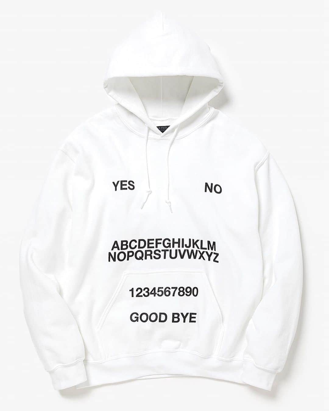 ケンゾーミナミのインスタグラム：「I am very late on these, but also for DEAD FEELINGS FW19, winter hoodie versions of these design “OUIJA” from previous season last year (SS19) has been at shops since August. This is white version. (Photos repost from @coverchord)  @nepenthes.official  @nepenthes_newyork  少し告知が遅くなりましたが、去年前シーズン19年春夏にTシャツを出した「OUIJA」の冬バージョンのHoodieもDEAD FEELINGS 19年秋冬用に8月から店頭に並んでおります。」
