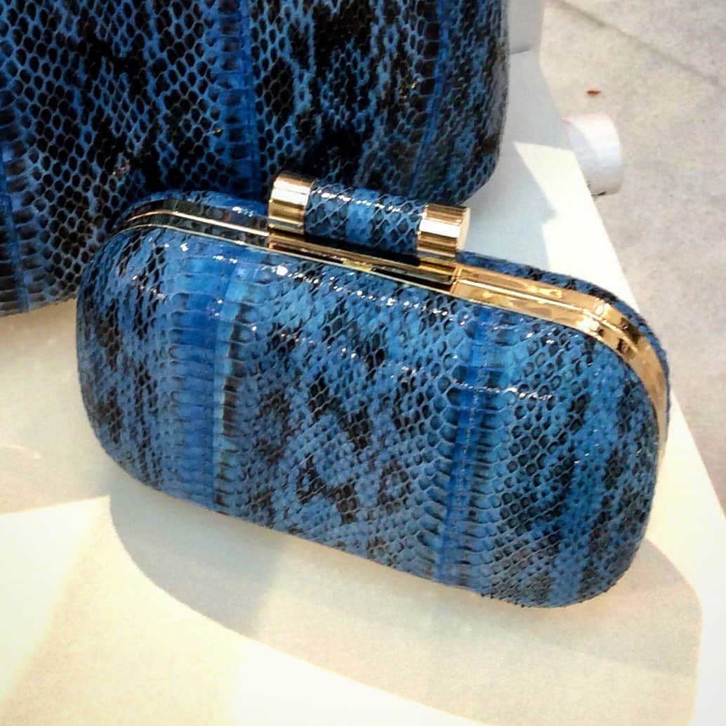 のインスタグラム：「Add a Blue snakeskin clutch to your Fall wardrobe. #ingechristopher #minaudiere #falltrends2019 #bluehues」