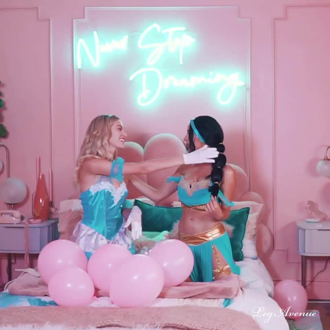 のインスタグラム：「Princess BFF Bash GIVEAWAY! ✨🎁✨⁠ $100 Store Credit⁠ 💳⁠ [CLOSED winner announced 10/15] ⁠ How to enter:⁠ -Follow @legavenue⁠ -Like this post⁠ - Tag a friend (every tag = 1 entry)⁠ -Bonus: repost this video as a story ⁠ ⁠Winner will be announced next week in our story! ⁠ #2019costumecollection #princesscostumes #adultprincesscostumes #fairytaleflirt #playfulprincesses #bffbash #bffcostumes #groupcostumes #whitefishnet #fairytalesandfantasy #whitethighhighs #whitegloves ⁠#thirstythursday  #thighhighs #whitethighhighs #2019hosierycollection #ownyoursexy #headpiece #domorewearless #whitefishnet #whitefashnets #fishnetstockings  #princessvibes #costumegiveaway #harempants ⁠ #oasisprincess #croptop #arabianbeautywig #legavenuegiveaway #giveaway ⁠ ⁠ ⁠」