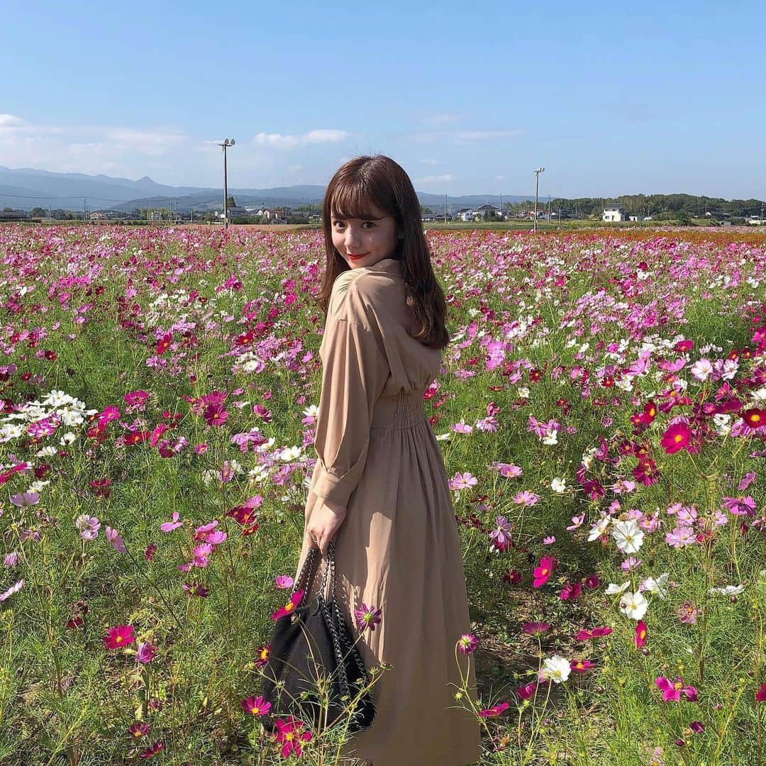 横山紗弓さんのインスタグラム写真 - (横山紗弓Instagram)「ㅤㅤ ドライブ日和☺︎ コスモス畑の向こう側にはマリーゴールド  かわいい穴場スポット見つけた☺️☺️ #福岡 #上毛町 #コスモス畑 #マリーゴールド #福岡ドライブ #ootd #今日のコーデ #iphoneカメラ」10月11日 13時12分 - 1129sym