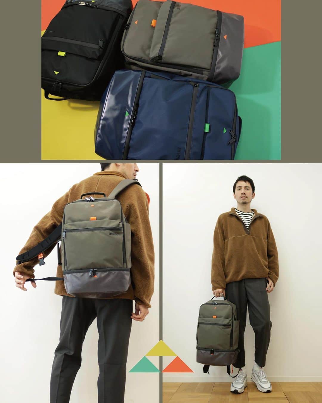 のインスタグラム：「. ■AT-B3551 ￥6,900＋TAX M.F BOX SQUARE BACKPACK BK,GY,NV #anello #anello_bag #bag #backpack #2019AW #OOTD #アネロ #バッグ #バックパック . .」