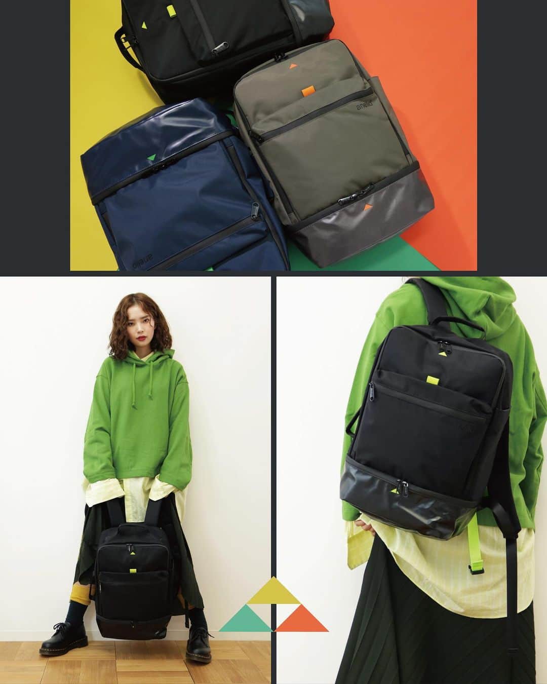 のインスタグラム：「. ■AT-B3551 ￥6,900＋TAX M.F BOX SQUARE BACKPACK BK,GY,NV #anello #anello_bag #bag #backpack #2019AW #OOTD #アネロ #バッグ #バックパック . .」
