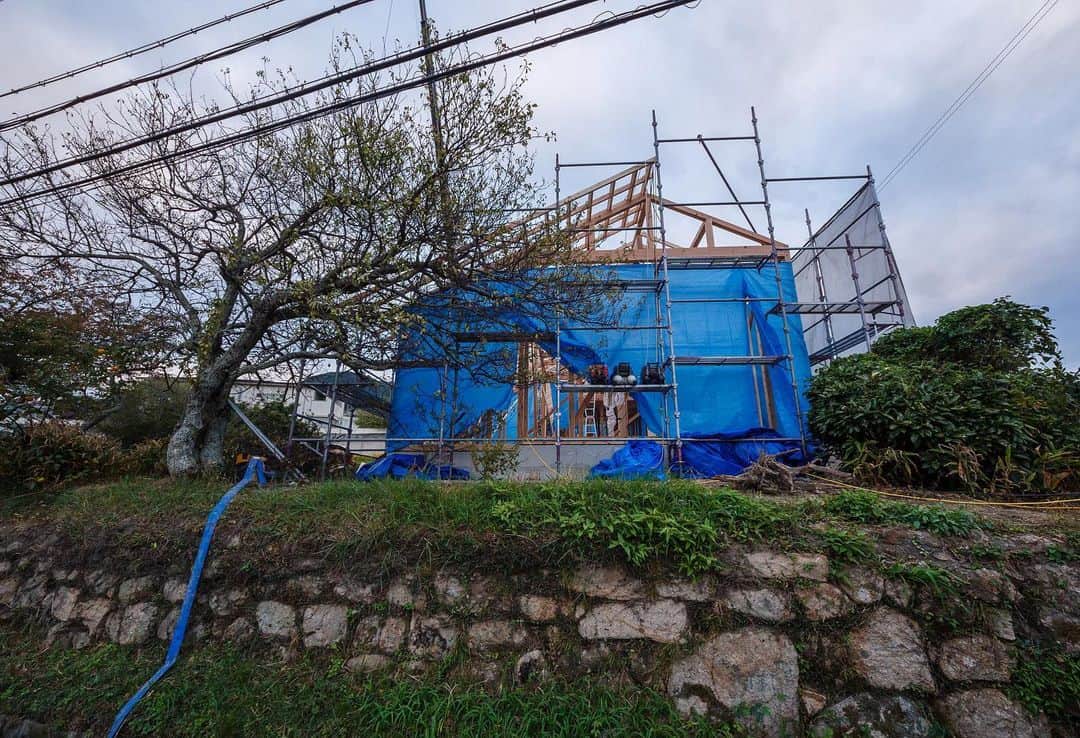 一級建築士事務所hausさんのインスタグラム写真 - (一級建築士事務所hausInstagram)「2日前の現場状況。 上棟しました♪ 建主のSさん、おめでとうございます㊗️ 道路側にある既存の大きな梅の木を残しての工事となります♪ : □haus-plum□ 兵庫県神戸市北区 #haus_plum : #工事中 は設計者が工事のチェックを行うので #設計 と工事は別々に依頼しましょう。 : #建築士 #設計事務所 #家 #家づくり #建築 #建築家 #建築家とつくる家 #建築家と建てる家 #建築デザイン #注文住宅 #一戸建て #新築 #新築一戸建て #新築注文住宅 #木造 #マイホーム #マイホーム計画 #マイホーム記録 #神戸 #中庭 #architect #design #newbuild #build #house #home #一級建築士事務所haus」10月12日 11時55分 - hausuma