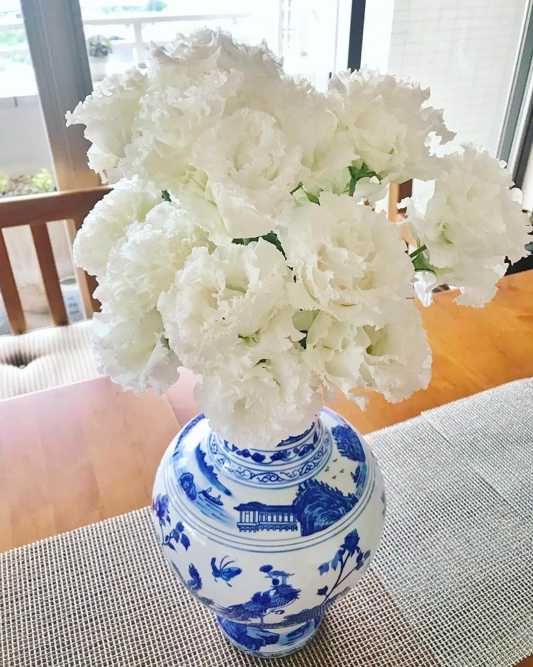 のインスタグラム：「家に一日いることが決まって、ベランダから室内に入れたオリーブの🌲木やウンベラータの鉢と共に、少しでも部屋が明るくなるようにと花を💐。 引き続き、日本列島の無事を祈りながら.... 。 #一人一人の祈りは大きな力に。」