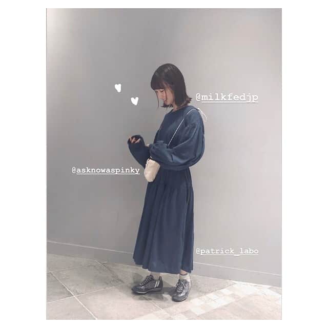 のインスタグラム：「MILKFED.のスウェットワンピ🎈 袖が可愛い。丈感も。ふふ #ootd #fashion #えじこーで #milkfed #asknowaspinky #patric #スウェット #ゆるだぼ #スニーカー」