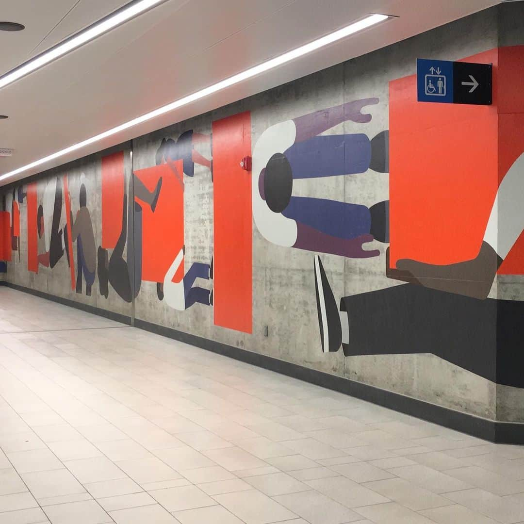 ジェフ・マクフェトリッジさんのインスタグラム写真 - (ジェフ・マクフェトリッジInstagram)「Lyon Station, Ottawa Canada (2019) Commissioned by Ottawa Light Rail Transit the commission is many years in the making. Created as paint on raw concrete in order to have work that infiltrates as much of the two sided subterranean station as possible. Mostly figures formed into logos, humans as the typography in a landscape. Commission would not have happened without @coopercole thanks to @chencohendesigns for the iPhone tour of the station」10月14日 0時09分 - mcfetridge