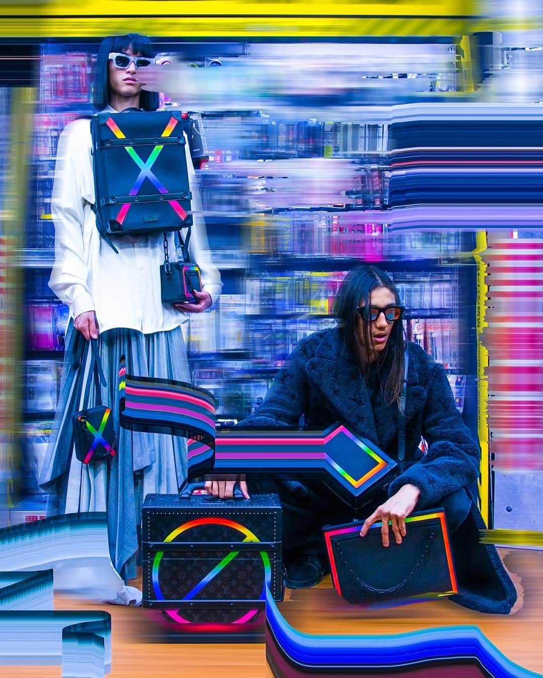 のインスタグラム：「Gradient stripes. A selection of pieces from the new Taïga Rainbow line for #LVMenFW19. Find #VirgilAbloh’s latest #LouisVuitton Collection in stores and online via link in bio.」