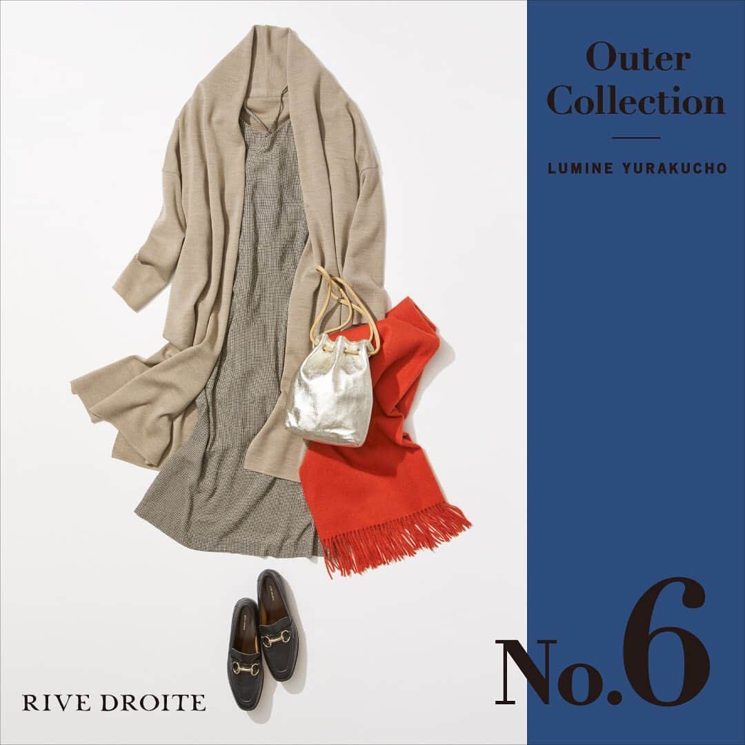 のインスタグラム：「LUMINE YURAKUCHO 2019 AUTUMN OUTER COLLECTION﻿ ルミネ有楽町のピックアップショップから、秋冬シーズントレンドのアウターコーデをお届けします。10/1（火）〜10/31（木）の期間中、ルミネ有楽町のインスタをフォロー＆対象の投稿にいいね！で、アウターが当たる！﻿ ﻿ リヴドロワ［LUMINE1 / 3F］﻿ リッチなドレープのコーディガンは、リラックスした着心地。ウール100%のストールは、コートがいらない時期にも重宝する一枚です。ダークトーンになりがちな秋冬コーデには、ビビッドカラー×メタリックの華やかさを添えて。﻿ ﻿ #Outer ウールスムースコーディガン ¥26,000﻿ #Onepiece ビエラ千鳥キャミワンピース ¥20,000﻿ #Bag メタリック箔革巾着バッグ ¥19,000﻿ #Shoes ビットローファー ¥19,000﻿ #Stole ウール無地ストール ¥7,000﻿ すべてリヴドロワ﻿ ﻿ ※価格はすべて税抜です﻿ ------------------------﻿ ﻿ プレゼント応募方法﻿ STEP 1. ルミネ有楽町公式インスタグラムを「フォロー」﻿ STEP 2. 「プレゼント対象」のマークがついた投稿に「いいね！」﻿ 抽選で5名さまに、プレゼント対象のアウターをプレゼント！（アウター以外のアイテムは含まれません）﻿ ﻿ ■実施日程：2019年10月1日（火）〜 10月31日（木）﻿ ■応募条件：実施期間内にルミネ有楽町のインスタグラムをフォローの上、プレゼント対象コーディネートの投稿に「いいね」をした方。﻿ ■当選発表について：厳選なる抽選の上、発表は11月中旬までに当選者へDMをお送りいたします。 ﻿ ﻿ #ルミネ有楽町﻿ #lumineyurakucho﻿ #オトナルミネ﻿ #otonalumine﻿ #autumn2019﻿ #autumn﻿ #プレゼント﻿ #プレゼントキャンペーン﻿ #当たる﻿ #PRESENT﻿ #PRESENTCAMPAIGN﻿ #秋服﻿ #秋コーデ ﻿ #大人コーデ﻿ #outfit﻿ #outfitoftheday﻿ #fashion﻿ #trend﻿ #instafashion﻿ #ファッション﻿ #ファッションコーデ﻿ #トレンドファッション﻿ #RIVEDROITE﻿ #リヴドロワ」
