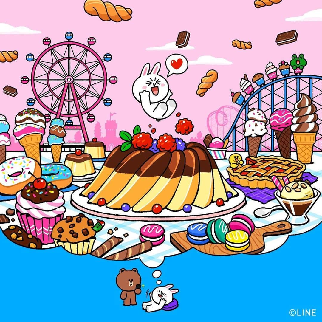 LINE FRIENDSさんのインスタグラム写真 - (LINE FRIENDSInstagram)「. Meanwhile, in CONYland....🧁 . #daydreaming #SweetDreams #candy #sweets #dessert #party #BROWN #CONY #EDWARD #LEONARD #SALLY #LINEFRIENDS」10月14日 19時00分 - linefriends