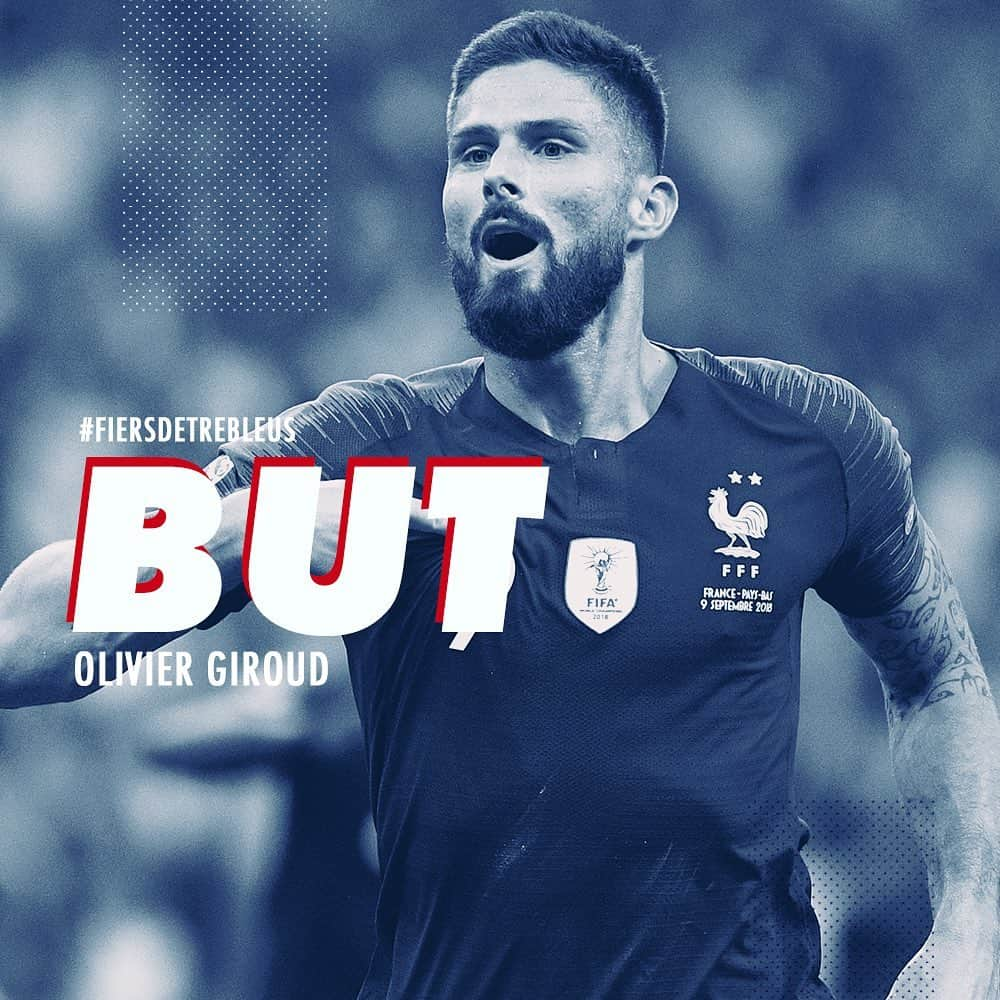 サッカー フランス代表チームさんのインスタグラム写真 - (サッカー フランス代表チームInstagram)「Et ouiii 🔥🔥 Olivier Giroud ouvre le score de la tête ! 1-0 ! 🇫🇷#FiersdetreBleus #FRATUR」10月15日 5時19分 - equipedefrance