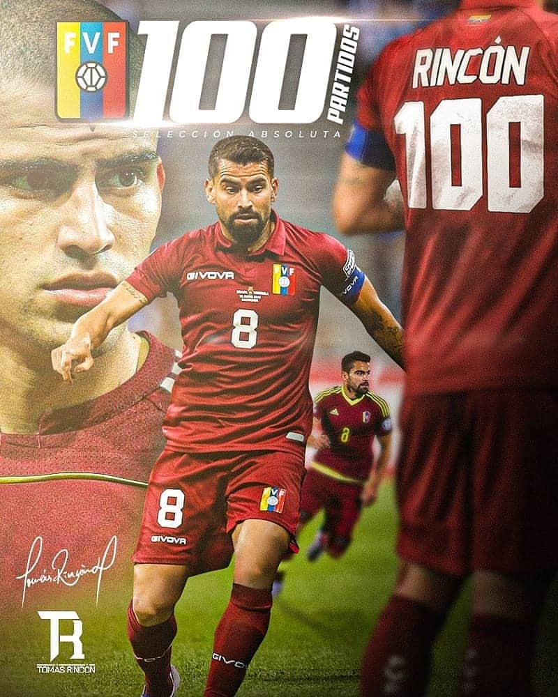 トマス・リンコンのインスタグラム：「Hoy #ElGeneral Tomás Rincón cumple 100 partidos internacionales con la @selevinotinto 👏🏻🇻🇪 ¡GRANDE @tomasrincon8! . . #TomásRincón #TR8 #Vinotinto #LaVinotinto #Qatar2022ObjetivoDeTodos」