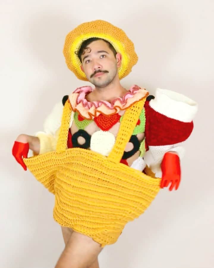 Phil Fergusonのインスタグラム：「WOULD YOU PICNIC ME OUT FROM A CROWD?  I guess this is my official spring/summer drinks in the park look unexpected to wear?  Ever since I gifted my original charcuterie platter outfit to @kimchi_chic I wanted to make a new version, same vibe and here it is!  Some of you might have seen me wear it at @honchodisko last week so #spoiler but I’m glad I made it because it’s one of my faves ❤️ Anyway hope you’re all well, I have many more things I’ve made and not posted, so I’ll be catching up soon!」
