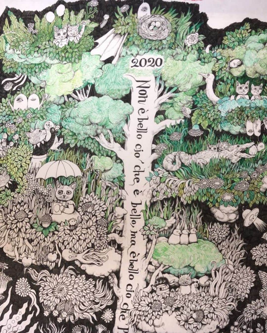 ヒグチユウコさんのインスタグラム写真 - (ヒグチユウコInstagram)「来年の柄。「大きな木の上で」 #ヒグチユウコ #yukohiguchi #ボリス雑貨店」10月15日 22時19分 - yukohiguchi3