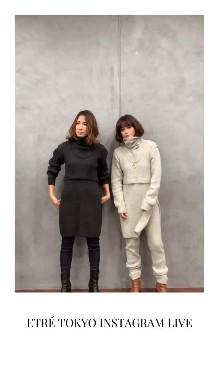 JUNNAのインスタグラム：「@etretokyo  @junna 156cm @kotajimahana 158cm  top/ #ラムウールレイヤードデザインニット 発売中 bottom/ #ラムウールニットレギンス 発売中  #junna👠  #etretokyo #2019etreAW #エトレニット#秋服コーデ #秋服 #ニット #ニットアップ」