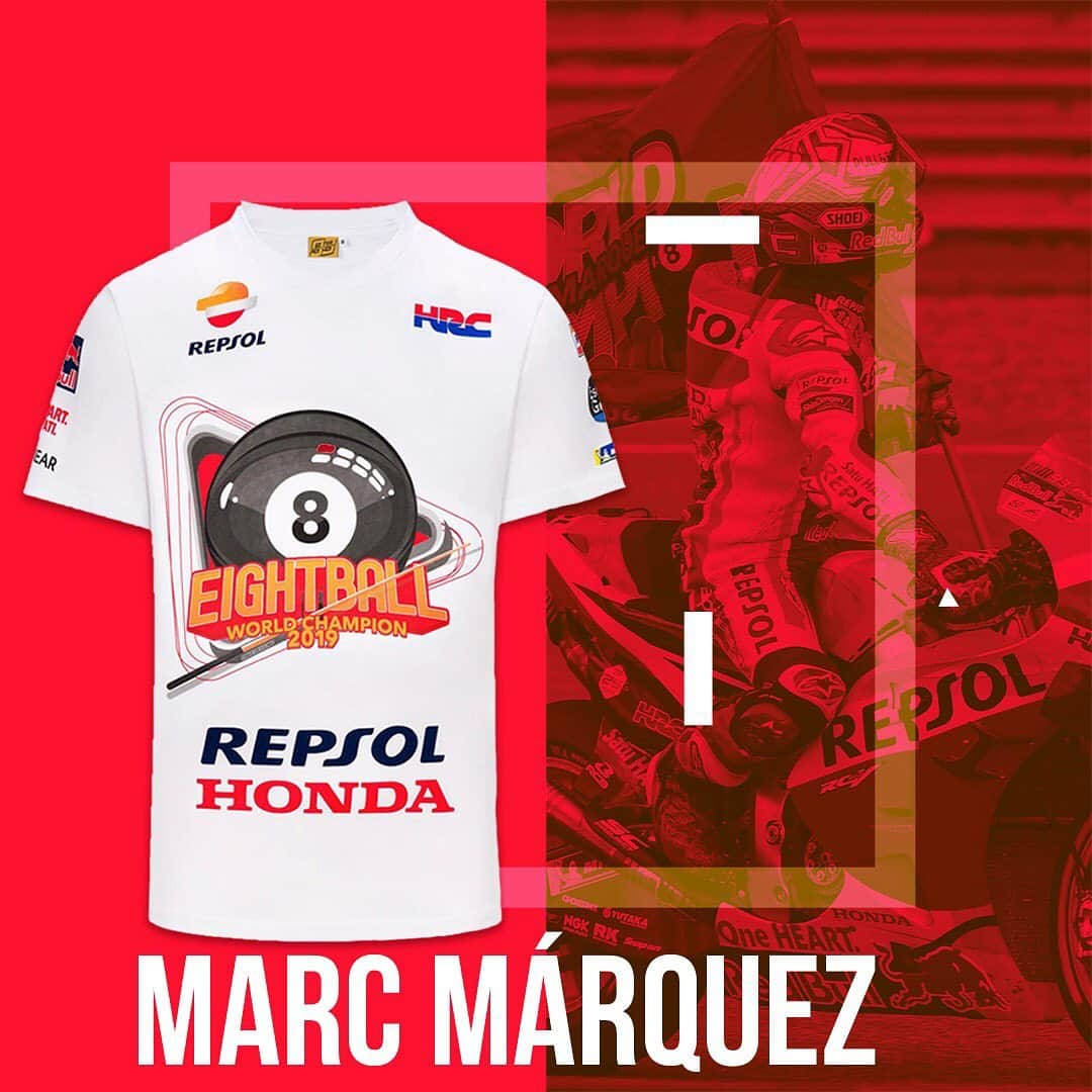 MotoGPさんのインスタグラム写真 - (MotoGPInstagram)「Celebrate @marcmarquez93's #8ball 🎱 with the official 2019 World Champion t-shirt 🤩 // Tap the pic to buy it ans swipe left ⬅ for more #MotoGP merchandise 👕 #MM93 #PE44 #VR46 #Merchandise #Store #MotoGPStore」10月15日 17時08分 - motogp