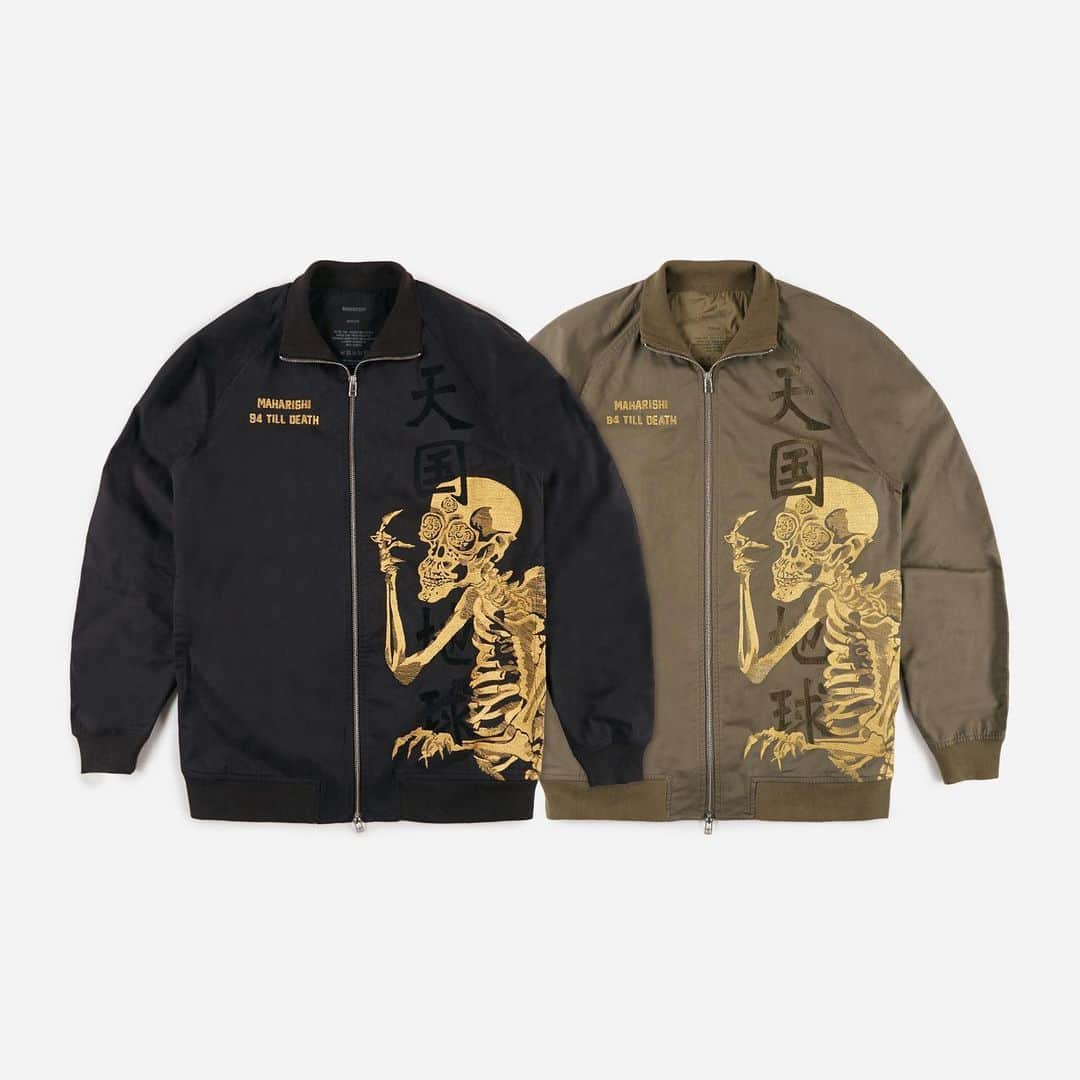 HYPEBEASTさんのインスタグラム写真 - (HYPEBEASTInstagram)「@hypebeaststyle: @maharishi is celebrating Halloween with a new “Skeletal Truth” capsule collection. It includes vintage-inspired sportswear, custom pants and utility vests adorned with intricate embroidery of Japanese master Utagawa Kuniyoshi’s skeleton, along with maharishi branding and the phrase “94 Till Death.” Swipe to check out the items, they’ll be available starting October 18 on maharishi’s website and at in-store New York and London locations.⁠⠀ Photo: maharishi」10月15日 17時36分 - hypebeast