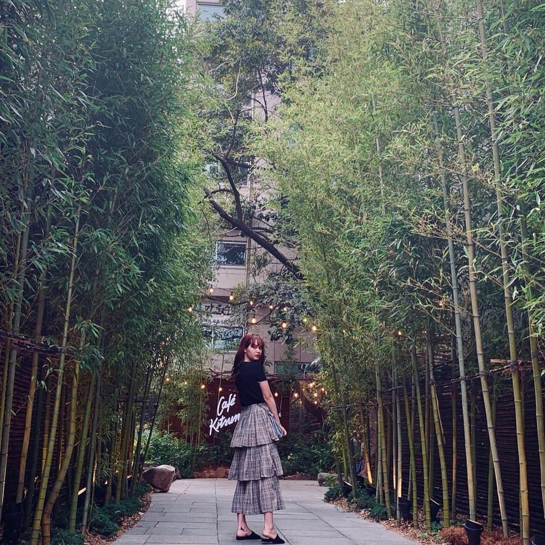 真間玲奈のインスタグラム：「Cafe Kitsune🦊🌿 緑いっぱいで居心地良かった~💚💚💚 携帯も充電できるから旅行中ピンチのときは助かるよっ　#한국#서울#가로스길#강남#신사동#한국여행#카페#여행스타그램#韓国#ソウル#江南#カロスキル#新沙洞#韓国カフェ#korea#seoul#cafe#kitsune#cafekitsuneseoul」