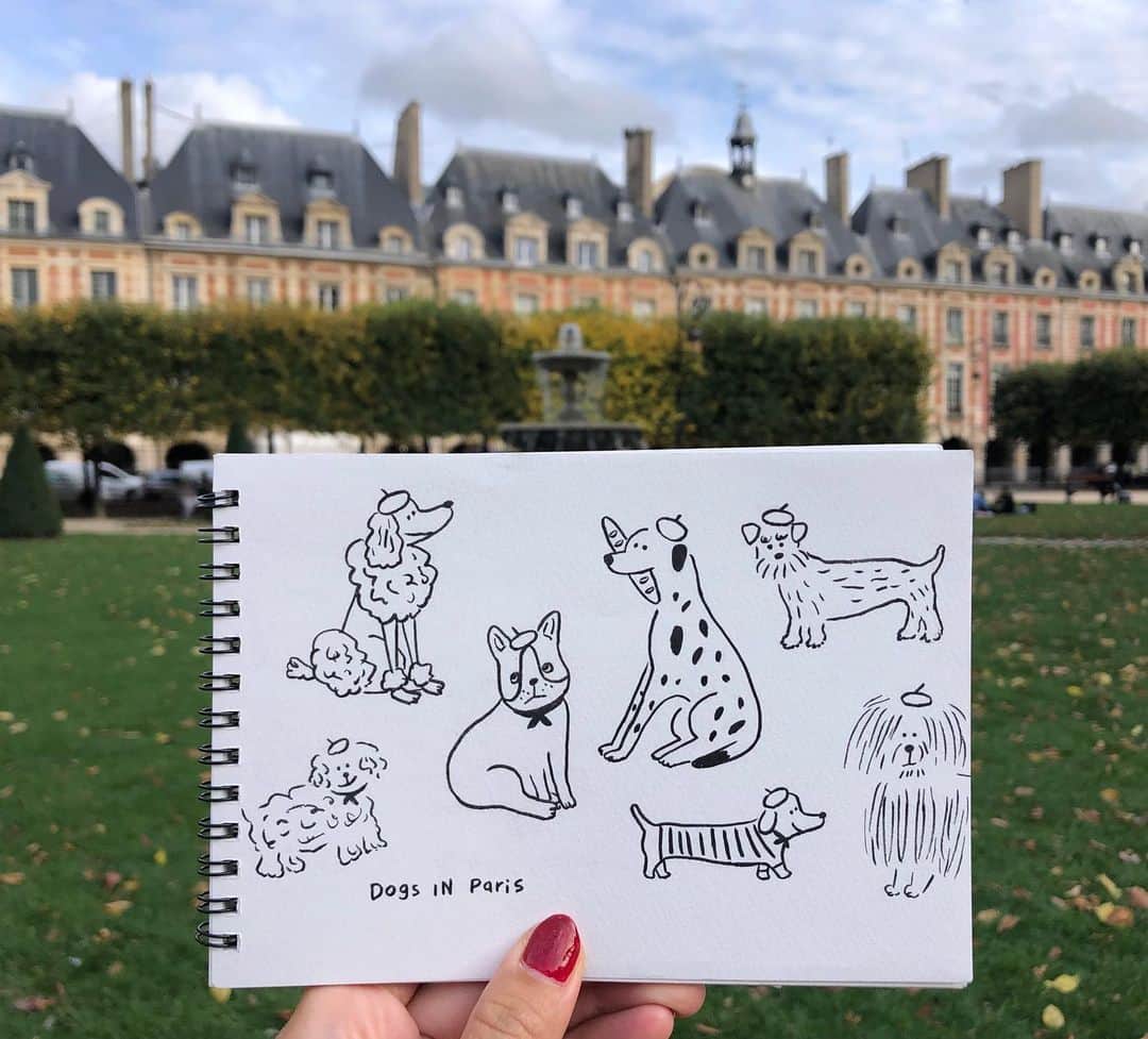 Apricots Artのインスタグラム：「Dogs in Paris🐩 . Illusted by Yuri #apricotsart #paris」