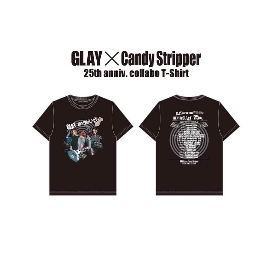 板橋よしえさんのインスタグラム写真 - (板橋よしえInstagram)「GLAY & Candy Stripperの25周年を記念してコラボレーションTシャツをデザインさせてもらいました！ メンバーの顔をイラストで描き起こし、マイクやベース、ピックなど音楽にまつわるアイテムたちをコラージュしたTシャツです。 バックプリントはツアースケジュールがプリントされています🗓  2019年11月9日（土）サンドーム福井よりスタートとなるGLAY ARENA TOUR 2019-2020 DEMOCRACY 25TH HOTEL GLAY THE SUITE ROOMのライブGOODSとして発売します。 G-DIRECTにて10/28（月）23:59まで先行発売中！ #GLAY #candystripper」10月16日 23時13分 - candy_yoshie