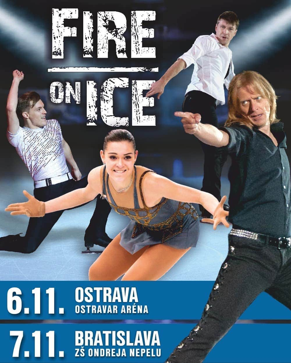 ミハル・ブジェジナのインスタグラム：「If you're planing a trip to Czech republic make sure to check out this show! Amazing cast for one of the best skaters the world has seen! #fireonice #jumpingjoe #michalbrezina #tomasverner #alexeiyagudin #adelinasotnikova #josefsabovcik」