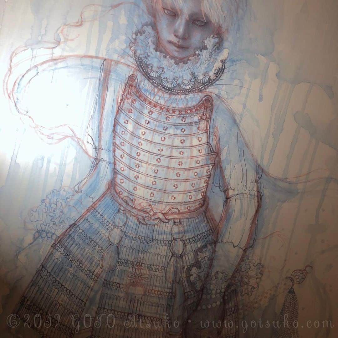 後藤温子さんのインスタグラム写真 - (後藤温子Instagram)「WIP🧸 #art #painting #watercolor #watercolorpainting #portrait #cottoncloth #gotoatsuko #後藤温子」10月17日 2時50分 - gotsukooo