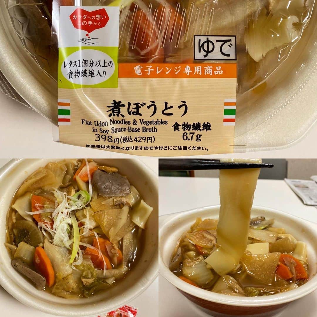 森田繁のインスタグラム：「7payの喪も明け、美味いと評判のセブンプレミアムのほうとうで夕食。幅広麺なのは当然として、特筆すべきはやさしく穏やかな出汁の味。いくらでも飲めてしまう山梨の味だ。 ただ惜しむらくは、具材の野菜の中にカボチャがないこと。それがあれば完璧なのに……！」