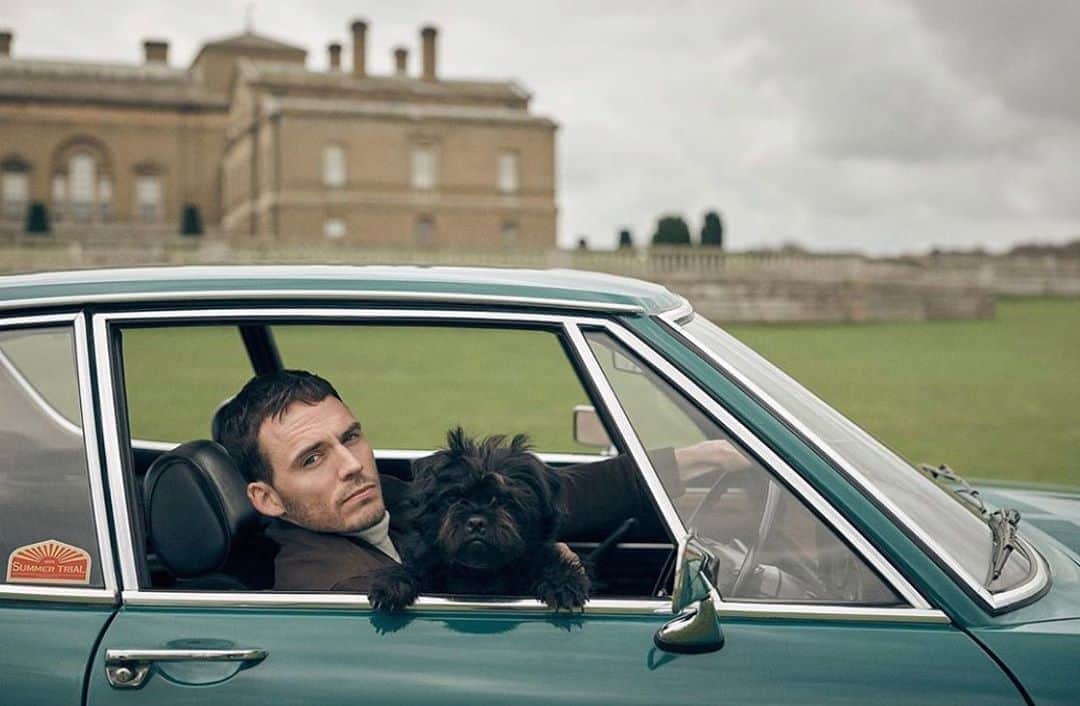 サム・クラフリンのインスタグラム：「There’s a lot I love about this photograph. The location (Norfolk). The vintage car (@audiuk). The photographer (@charliegraystudio). The fashions (@gracegilfeather). The hair magician (@lee_machinhair). The magazine (@therake). & The dog (Not Rosie). Shame about the face driving.」
