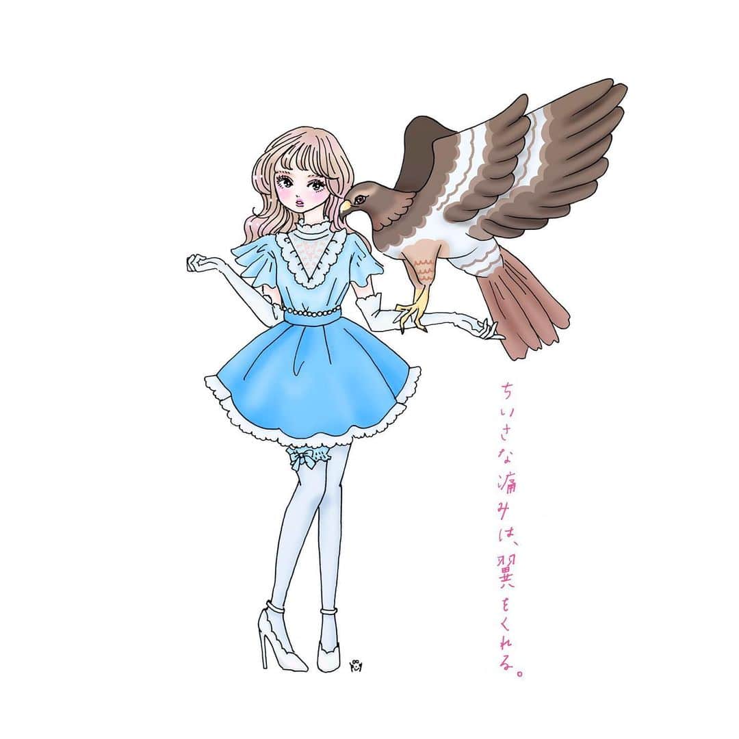 大石蘭さんのインスタグラム写真 - (大石蘭Instagram)「🦅 大きな鳥に浪漫を感じる。 . . . #妄想ピンナップ #イラスト #ファッション #水色 #illustration #girl #hawk」10月17日 17時25分 - wireless_ran