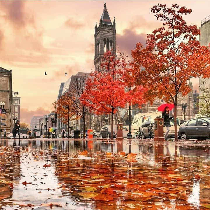 のインスタグラム：「. Boston streets radiating in autumn red. #UncommonOctober . 赤が映えるボストン 🌹 . . photo by @jeffnewcum Post your memories with #FlyJAL . #JapanAirlines #unitedstates #boston #autumnleaves」