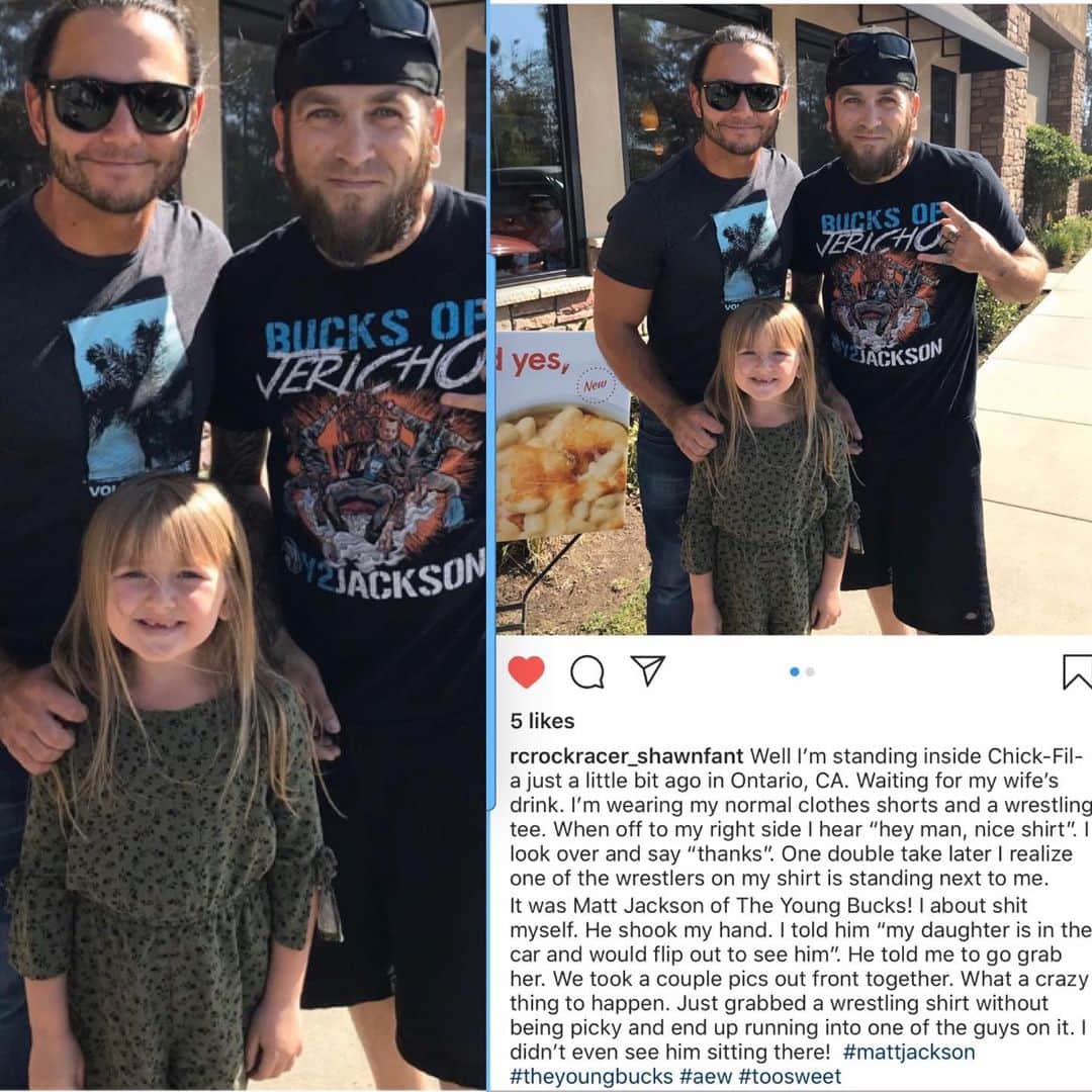 マット・ジャクソンのインスタグラム：「Every time I spot a Young Bucks shirt out in the wild, I call ‘em out!」