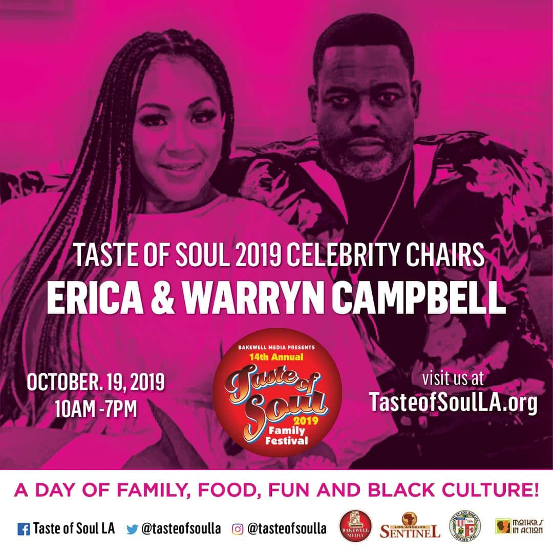 エリカ・キャンベルさんのインスタグラム写真 - (エリカ・キャンベルInstagram)「If you're in #LosAngeles or anywhere in #SouthernCalifornia, join @WarrynCampbell and I tomorrow at @tasteofsoulla!! I’ll be doing a book signing at 1PM in front of @lasentinelnewspaper. Books are limited! If you already have your copy, please bring it. ALSO, @myblockinc is taking over the gospel stage starting at 3:45pm performing new music from our compilation album releasing 10/25. Come through!  @therealmarymary @thewallsgroup @lenabyrdmiles @jmcgeechoir @jasonlchampion @toniestes @joistarr」10月19日 7時18分 - imericacampbell