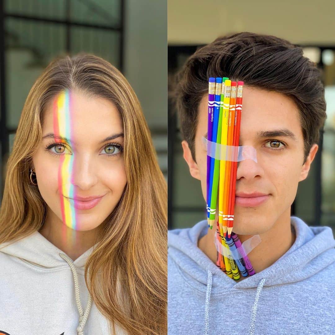 Brent Riveraのインスタグラム：「Did I do this right? Hahah😂 who’s rainbow selfie do you like more?🌈😂」