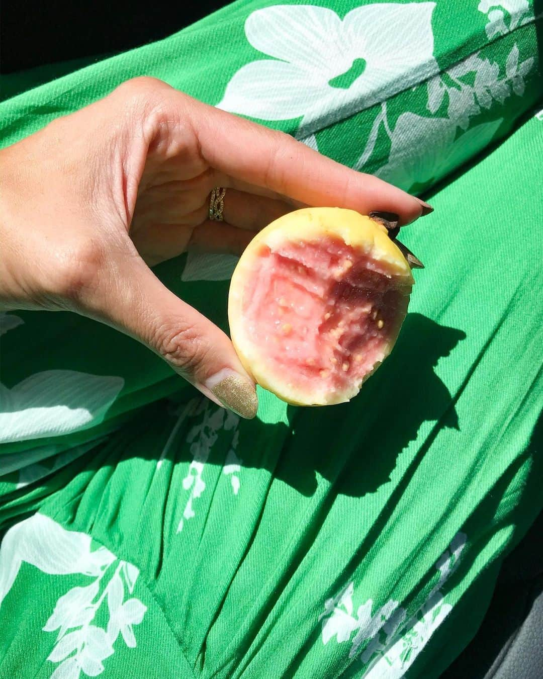 Mieさんのインスタグラム写真 - (MieInstagram)「おやつにGUAVA💕 食べかけ失礼しますが、あまりにも美味しくてサーモンピンクがツボ過ぎて載せてしまった😋  抗酸化作用もファイバーたっぷり、ビタミン、ミネラル豊富で、ローカロリー、脂質が少ないんだって😝🙏 今日も @hawaloco_concierge で島めぐりしてるよ💙  現在お客様待ち🤗  #hawaloco #ハワイ旅　#旅のお手伝い　#ファミリートリップ」11月14日 7時07分 - miefromhawaii