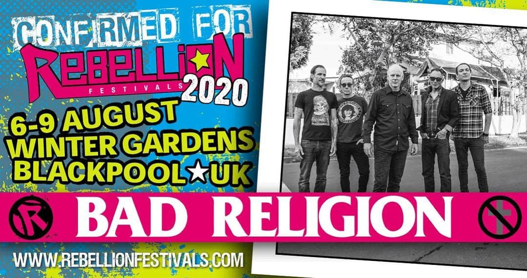 Bad Religionさんのインスタグラム写真 - (Bad ReligionInstagram)「We’re heading back to the UK 🇬🇧 in 2020, headlining @rebellionfestival on Thursday August 6th. Info and tickets at rebellionfestivals.com. #BadReligion #RebellionPunkFestival」11月15日 3時47分 - badreligionband