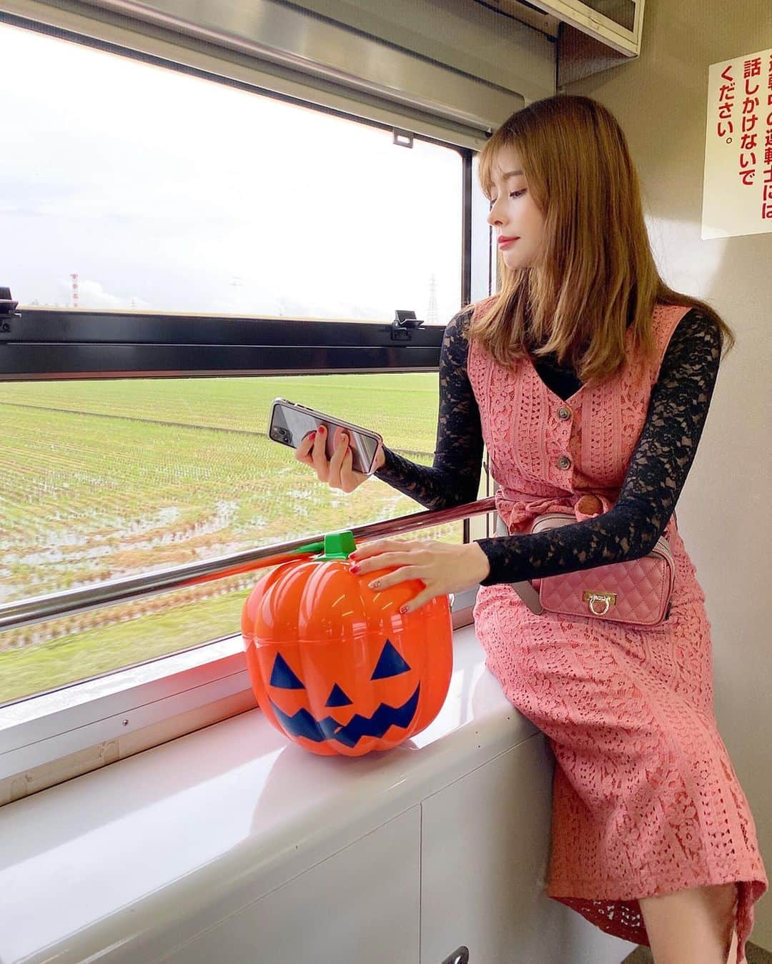 得あゆさんのインスタグラム写真 - (得あゆInstagram)「すっごい田舎🌾⛰🍁 富山帰って地元の電車乗ってみた🚃 ・ setup : @renaikeikaku_official bag : @rienda_official inner : @envym_official ・ ・ ・ ・ ・ ・ ・ ・ #富山#北陸#地元#秋服#秋#コーデ#コーディネート#ピンク#セットアップ#ハロウィン#家族#友達#大切#かぼちゃ#ワンピ#ワンピース#電車#インスタ映え#カメラ女子#オトナ女子#大人カジュアル#大人可愛い#スタイル#旅行#女子旅#タビジョ#setup#onepiece#pink#halloweencostume」11月15日 16時26分 - tokuayu819