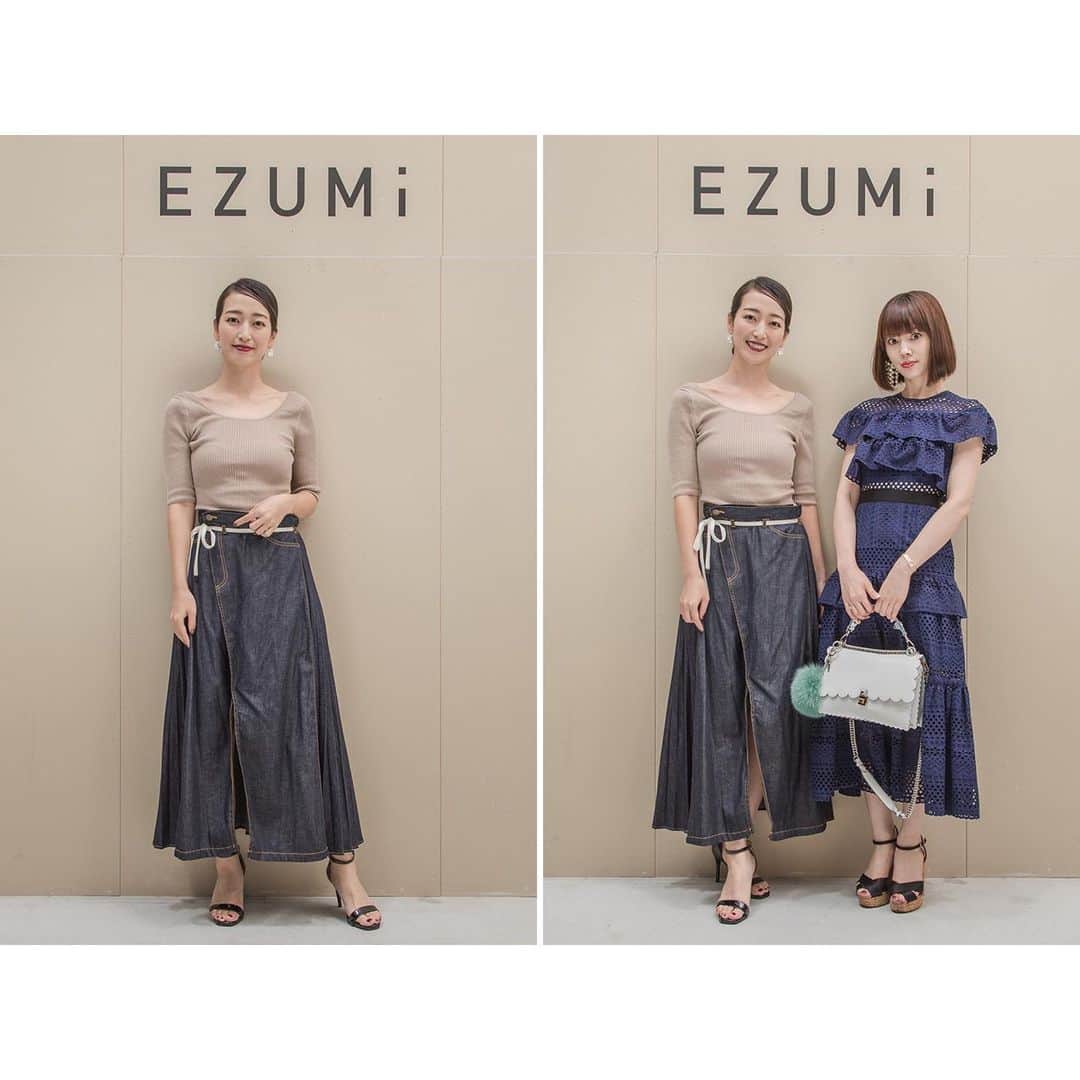 上野なつひのインスタグラム：「大好きなEZuMiのファッションショーにご招待頂いた時の写真✨ 親友 @moecochalkart と。 お気に入りで私の周りからも評価高いデニムスカート。 春ワンピースも早速展示会にて注文したのでもう春が楽しみ😊✨ そして何とも嬉しい再会が！ 入山法子ちゃんともお会いできて記念に写真撮ってもらっちゃった😍 実はよく似てると言われるの✨ 初めてあった時は私からファンのように話しかけてしまった、、w よく似てるって言われるから勝手に親近感湧いてしまって🥰 また今度ゆっくり会う約束まで出来たから嬉しい再会でした🤙✨ @ezumi.official  @iriyamanoriko_official  #ezumi  #moecochalkar  #入山法子 ちゃん💕」