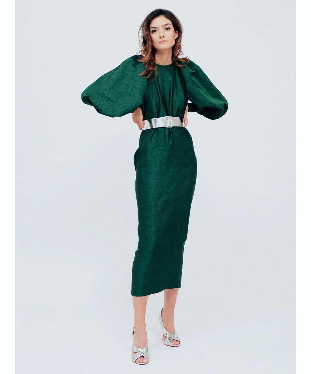 マーティン グラントのインスタグラム：「MARTIN GRANT Pre-fall 2019 Look 19 Green Ballon Sleeve Dress.」