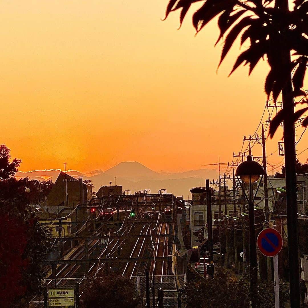長田庄平のインスタグラム：「映えなや〜  じゅん散歩の時いた公園  #富士山 #富士356広場 #じゅん散歩 #夕焼け #世田谷区 #小田急」