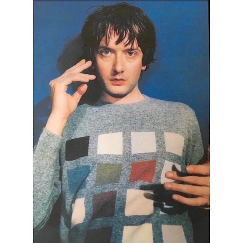 のインスタグラム：「#clementsribeiro #jarviscocker #elleuk #1998 Young Jarvis (without trademark glasses) wearing our iconic colourblock sweater 🌈」
