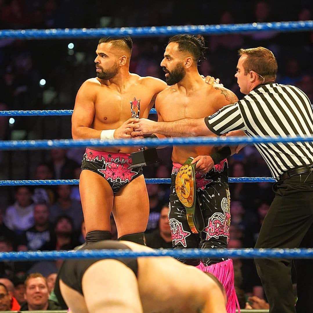 WWEさんのインスタグラム写真 - (WWEInstagram)「Another successful #247Championship defense by @harvsihra_wwe & @gurvsihra_wwe in Philly...however, the paranoia of being champions always lingers! 205Live」11月16日 12時28分 - wwe