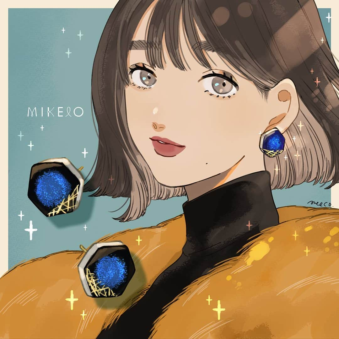 みーこさんのインスタグラム写真 - (みーこInstagram)「アクセサリーブランド、MIKELO（ミケロ)(@mikelo_accessory)さまの﻿ 『六角形 木漏れ日のイヤリング＆ピアス』のイラストを描かせていただきました！﻿ ﻿ 深い藍色の陶器に木漏れ日イメージのゴールドラインが繊細に輝く﻿ シンプルながらも存在感のあるイヤリング＆ピアスです！﻿ ﻿ MIKELOさまは伝統工芸品と自然のモチーフを融合させた、﻿ 大人っぽく上品なアクセサリーを取り扱われているブランドです。﻿ ﻿ 女性のデザイナーさんの手によって生み出されているとのことで、﻿ 繊細ながらも芯のあるような魅力を感じます。﻿ ﻿ ぜひ、公式Instagramや公式サイトでチェックしてみてください♡﻿ ﻿ @mikelo_accessory﻿ https://shop.mikelo.info/﻿ ﻿ #陶器 #タイルアクセサリー #陶器アクセサリー #群青 #きれいな色 #タイルピアス #タイルイヤリング #陶器イヤリング #陶器ピアス #和風アクセサリー #釉薬 #ターコイズブルー #美濃焼 #美濃焼きピアス #美濃焼イヤリング #信楽 #美濃焼アクセサリー #japanmade #accessory #ceramics #ceramicjewelry ﻿ ﻿ #イラスト　#イラストレーター　#イラストグラム　#ファッションイラスト  #アクセサリー #meeco_mikelo」11月16日 19時01分 - meecosme