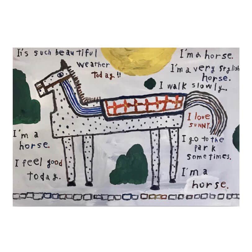 Mogu Takahashiのインスタグラム：「I Am A Horse 615x464mm, Gouache on wood / 2018 #mogutakahashi」