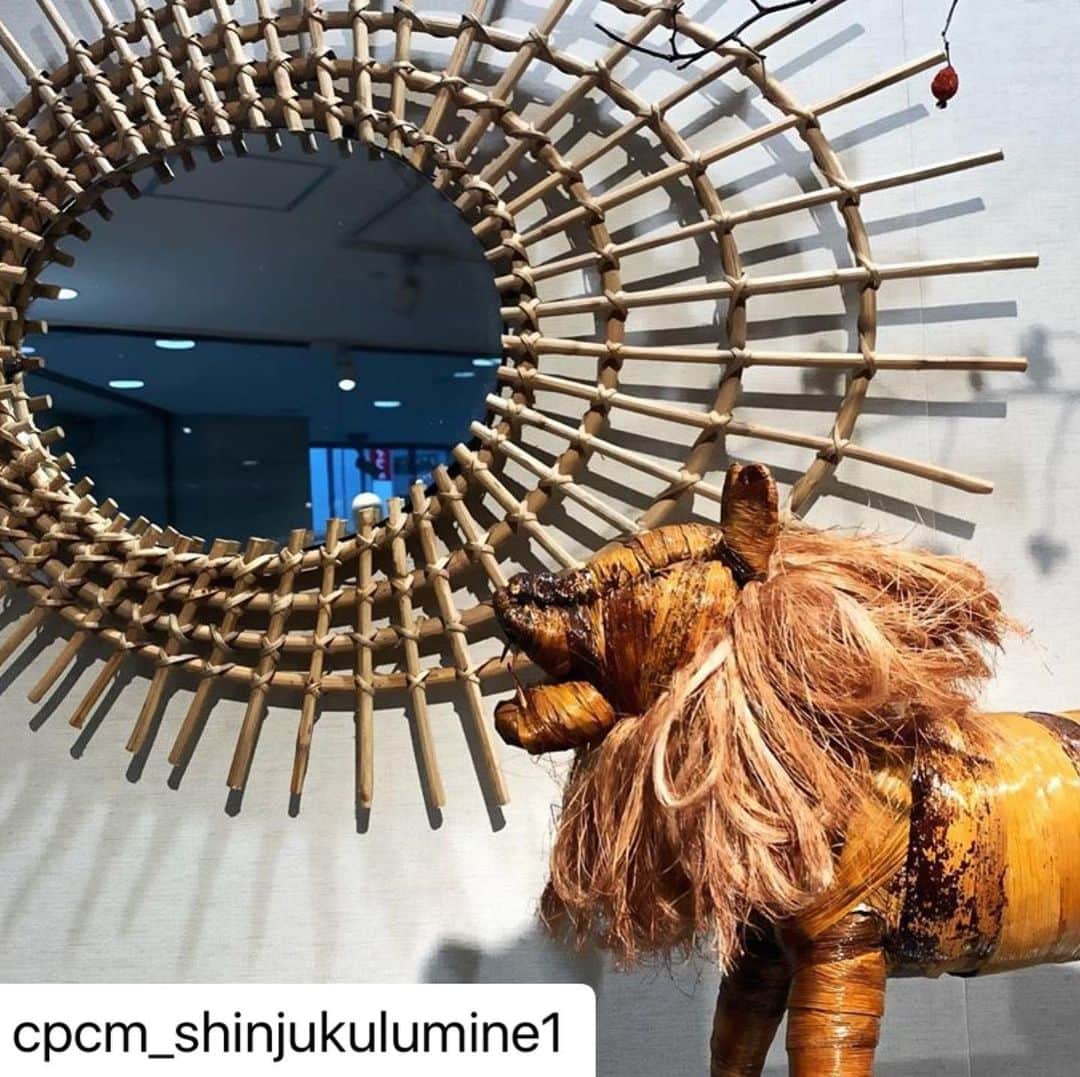 のインスタグラム：「#Repost @cpcm_shinjukulumine1 with @make_repost ・・・ . 椰子の木のライオン  椰子の木の皮とフサを使用したリアルで凛々しいライオンのオブジェが入荷しました。  インドのラタンミラーも再入荷です。  #ライオン #ライオンオブジェ #ラタンミラー #雑貨 #ライフスタイル #cpcm_shinjukulumine1  #新宿ルミネ #新宿」