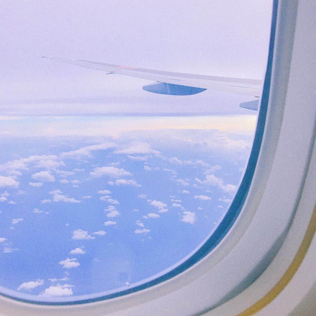 岸本セシルのインスタグラム：「飛行機は窓際が好き☁️☁️☁️☁️ 雲を観察するのが楽しい✨ 今日も色んな形の雲がみれたー！ 娘は雲より、ANAの風船飛行機に夢中でした☺️✈️💗 #空 #1日1投稿」