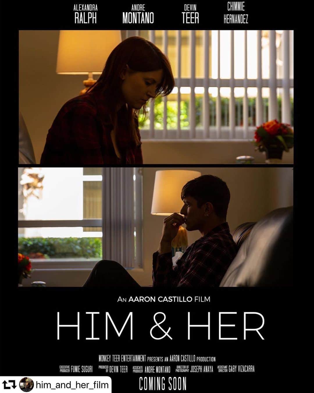 村主章枝さんのインスタグラム写真 - (村主章枝Instagram)「Him and Her poster is finished. Trailer is coming soon. Him and Her のポスターが仕上がりました。 トレーラーはお楽しみに！ #himandher #shortfilm」10月26日 6時31分 - fumie.suguri