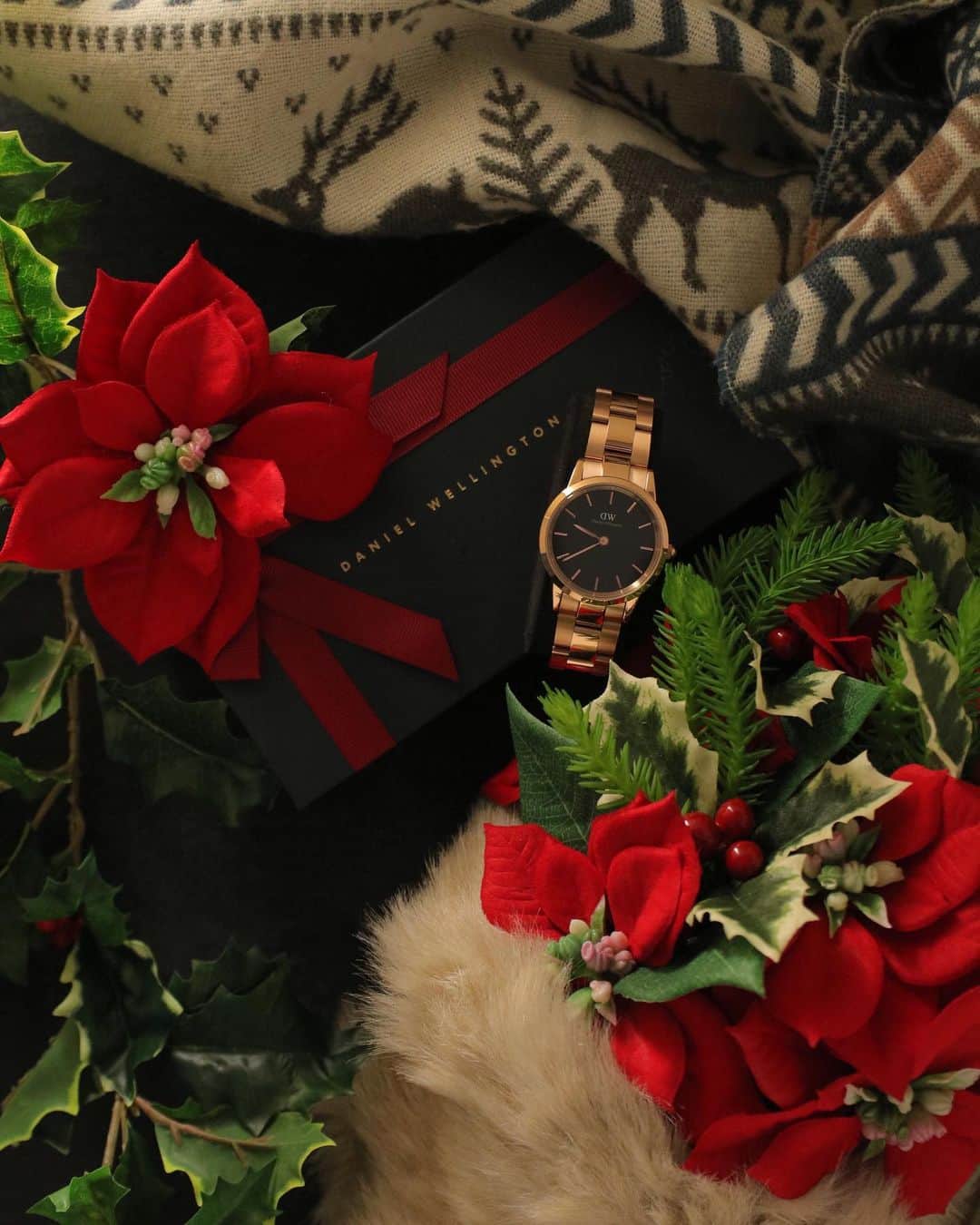 東京堂アーティフィシャルフラワーMAGIQのインスタグラム：「・ 【アーティフィシャルで季節を迎える】〜Winter Flower Home Decoration(ウィンターフラワー ホームデコレーション) ・ FX184 ホリーポインバンドル ・ #クリスマス 🎄の季節を象徴する赤のポインセチア。 ローズゴールド のベルト、ブラックフェイスの #腕時計 に 良く映えます。 洗練されたエレガントでアイコニックなデザインは カジュアルスタイルにもピッタリ！ ポインセチアを添えてギフトにも最適♪ ・ 〜＊〜 @danielwellington × @magiq.jp collaboration 〜＊〜 ・ ●Use my code 👉magiq2 to get an additional 15%discount （ 12/31 まで有効、公式サイト使用のみ） ●official online Store👉 https:/www.danielwellington.com/jp ・ 🎨ダニエルウェリントンのオータムギフト キャンペーンを開催！ ・ ○10 月 31 日迄の期間限定で腕時計のご購入でギフトラッピング無料 ・ #TOKYODO#MAGIQ#MAGIQのある暮らし#東京堂#アーティフィシャルフラワー#アーティフィシャル#アートフラワー#造花#花のある暮らし#花のある生活 #花好きな人と繋がりたい#フラワーデザイン#フラワーアレンジメント#フラワーアレンジ#アレンジメント#花が好き#花を飾る#artificial#artificialflower #flowerofinstagram #flowersoninstagram#winterflowers #danielwellington#ダニエルウェリントン #dw新作 #dw手元ルックス#お手元倶楽部」