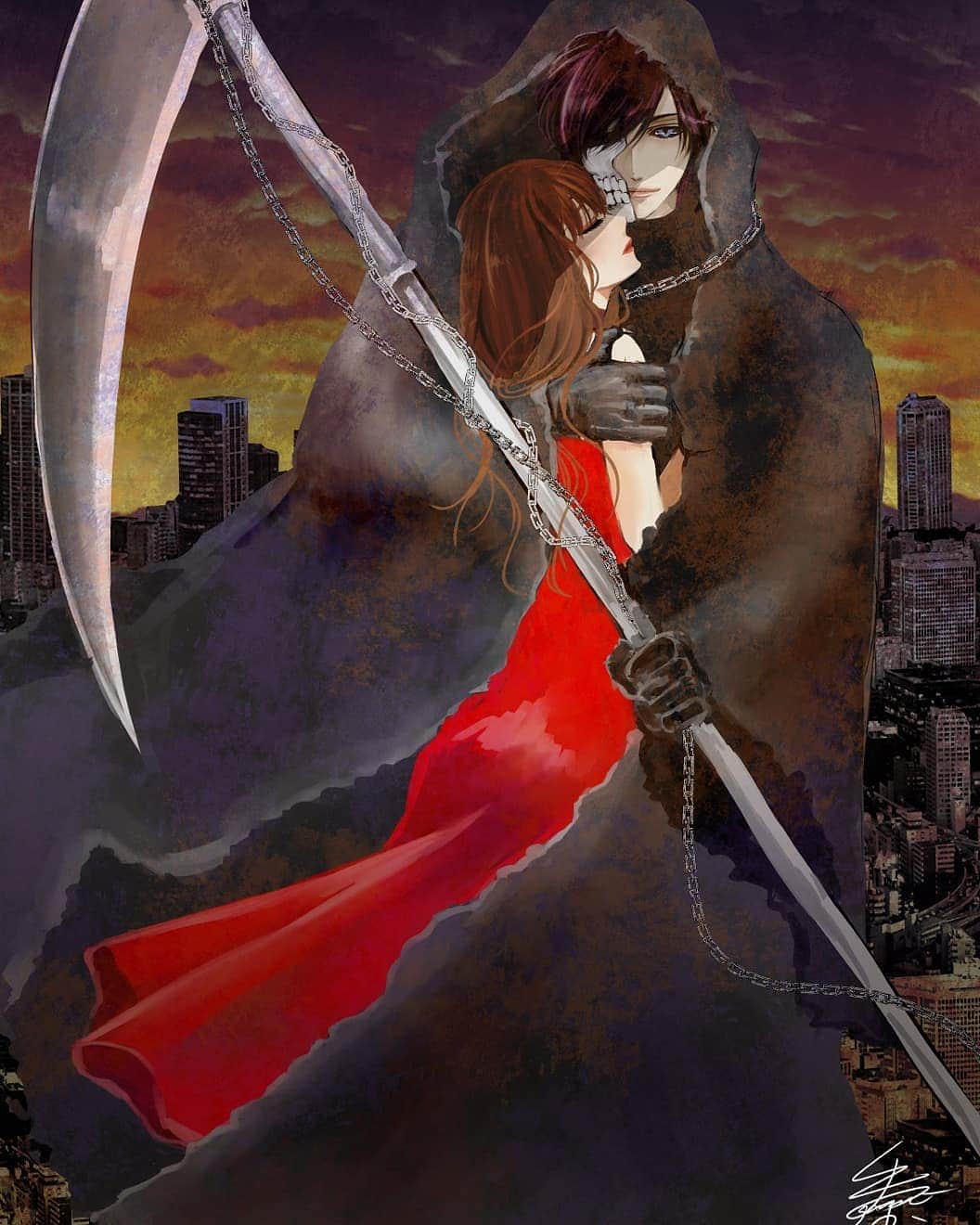 朱神宝のインスタグラム：「ハロウィン2019🎃 今年もなんとか間に合った！ 『白城リサの魂を喰らうのは俺だけだよ… 誰にも渡さない』  #コヒバニ #halloween  #ハロウィンイラスト」